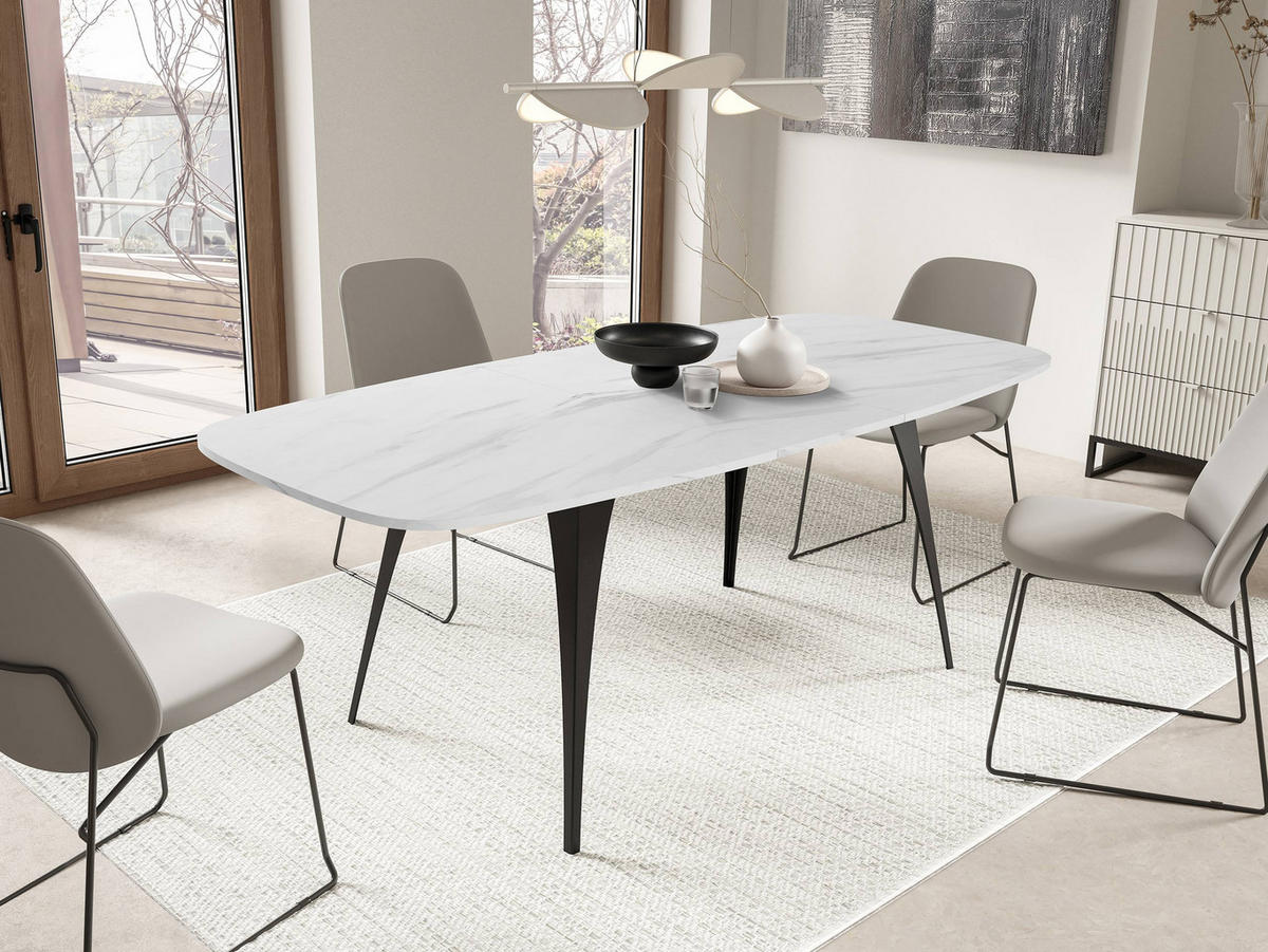 ESSTISCH Aura 160 - Weiß Hochglanz/Schwarz, Holzwerkstoff/Metall (90/160/76cm) - MIRJAN24