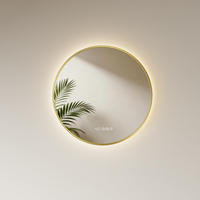 BADSPIEGEL mit LED-Beleuchtung, Anti-Beschlag-Funktion und Uhrzeitanzeige, Goldfarben, Ø 80 cm - Goldfarben, Glas (80/80/3cm) - EMKE