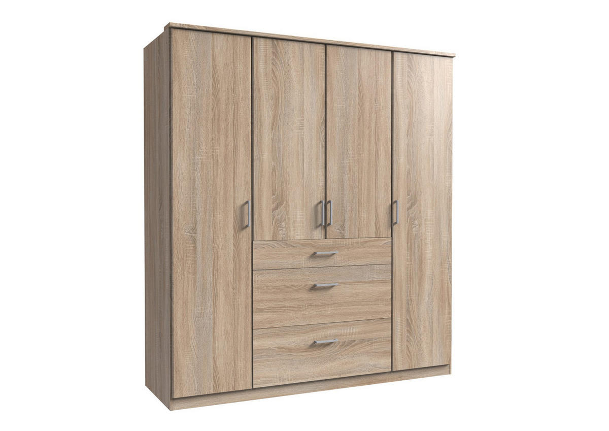 DREHTÜRENSCHRANK Click in Eiche Sägerau - 179 cm Breite ohne Spiegel - Braun, Holzwerkstoff (179/199/58cm)