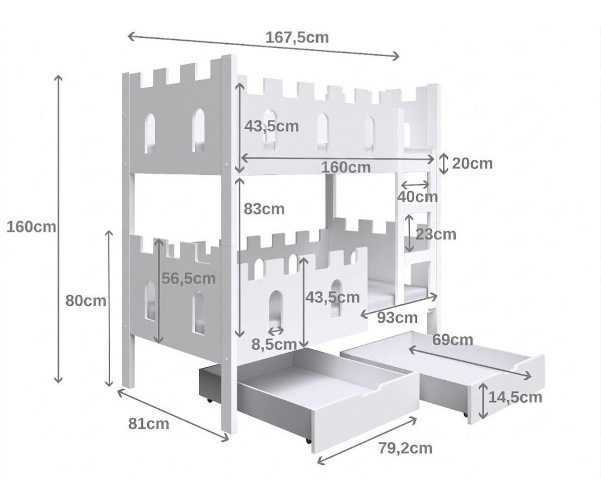 VYSOKÁ Postel AVALON 75x160 s úložným prostorem, Bílá - bílá, dřevo (75/160cm) - MASSENO