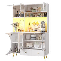 HIGHBOARD in Weiß Küchenschrank mit LED-Lichtleiste und Schubladen für Küche und Wohnzimmer, B120/T40/H176 cm - Goldfarben/Weiß, Glas/Holzwerkstoff (120/176/40cm) - STILVORA