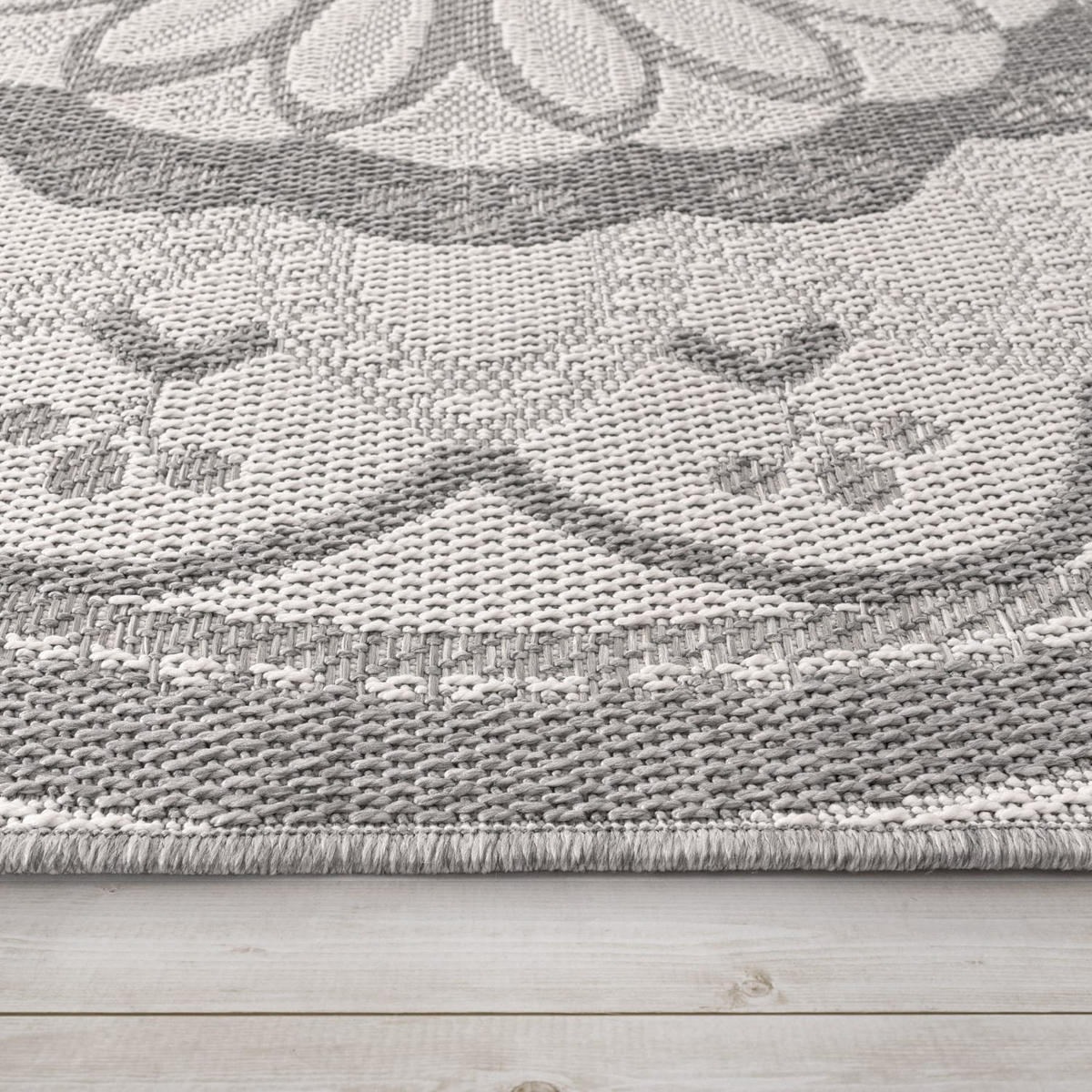 TEPPICH Kurzflor Mandala Wohnzimmer schmutzabweisend Grau Rechteckig 160x220 - Grau, Textil (160/220cm) - KADIMA DESIGN