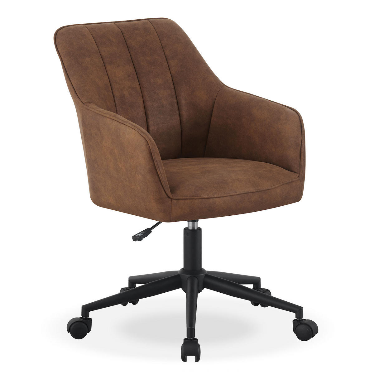 BÜROSTUHL LEON Braun höhenverstellbar 360°drehbar - Schwarz/Braun, Kunststoff/Textil (61/83/64cm) - DUBI Möbel