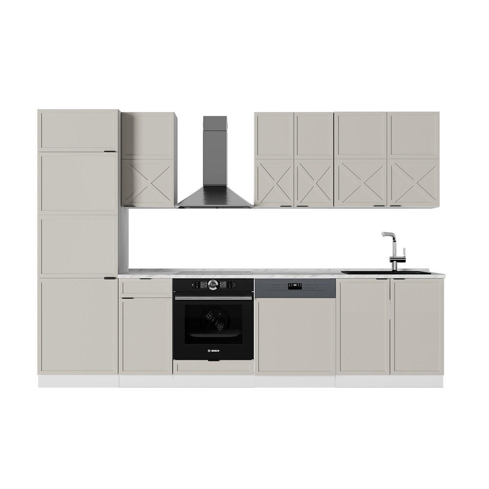 KÜCHENZEILE Fame-Line GrauBeige/Weiß 300 cm ohne AP - Weiß/Grau, Holzwerkstoff (300/81.6/46cm) - Vicco