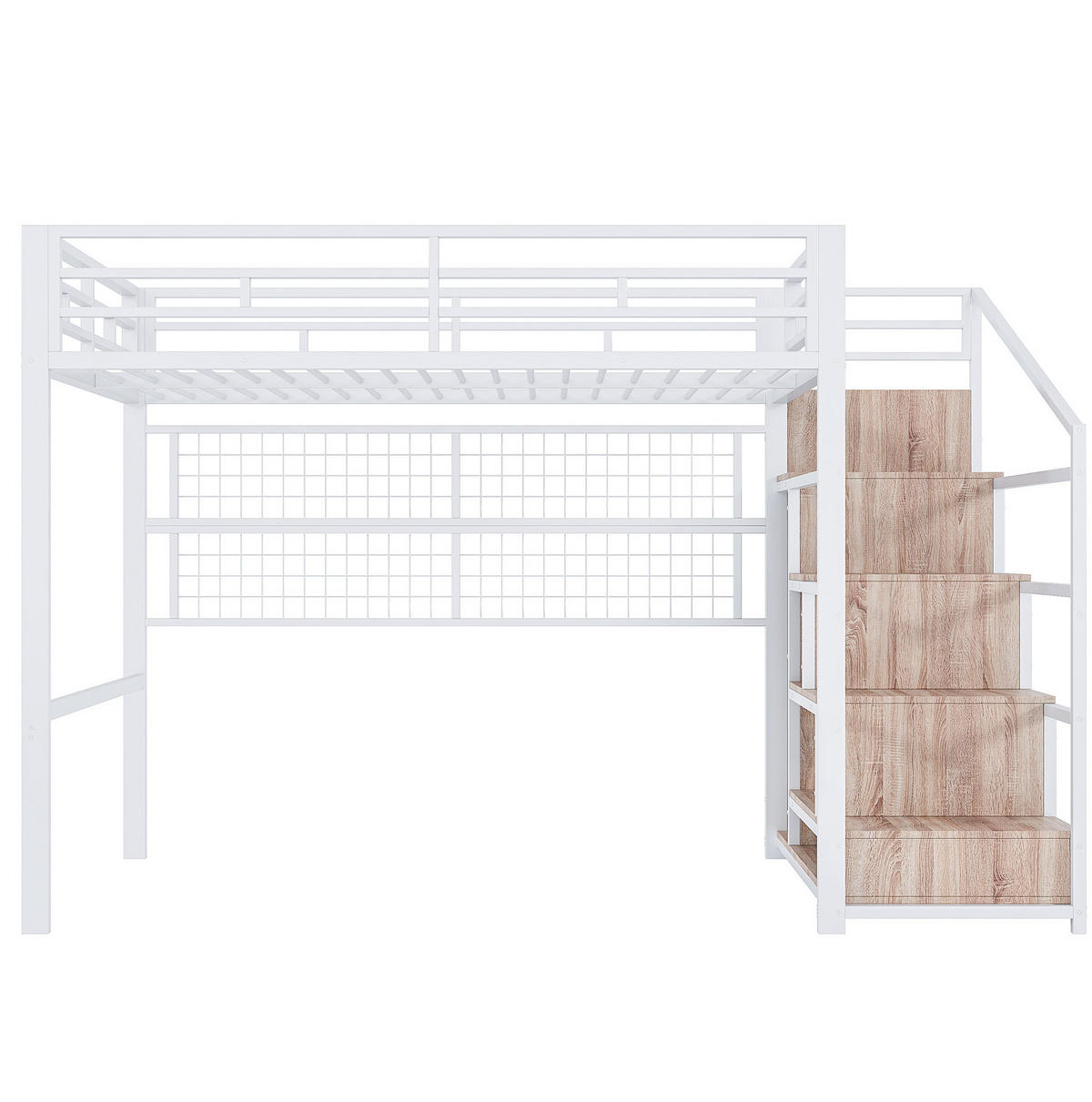 HOCHBETT 140/200 cm aus Metall und MDF mit Kleiderschrankleiter und 7-Farben-LED Weiß - Weiß, Metall (140/200cm) - Modenvie