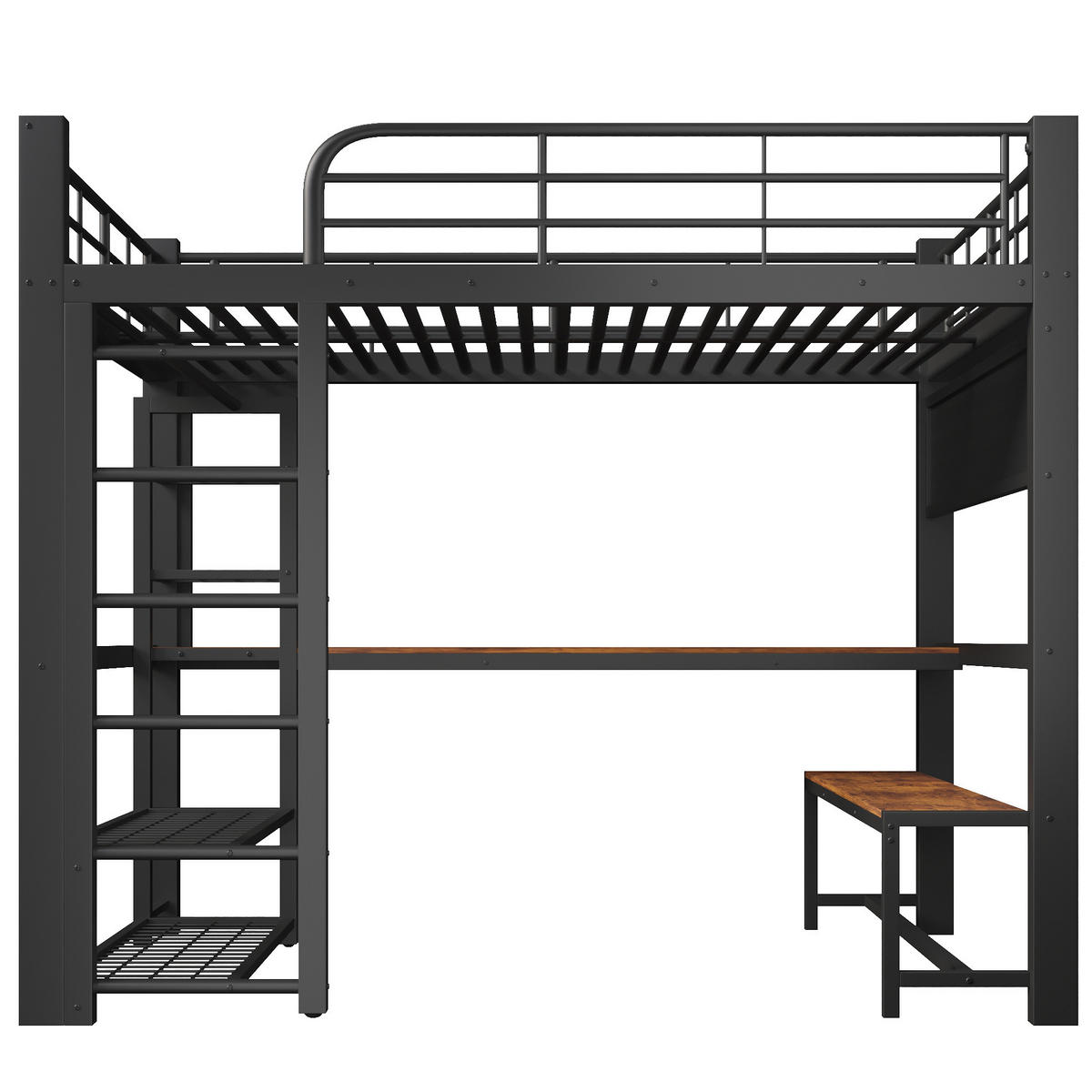 HOCHBETT 140x200 cm in Schwarz mit LED-Beleuchtung, Schreibtisch und Stauraum - Schwarz, Metall (140/200cm) - IVMEU