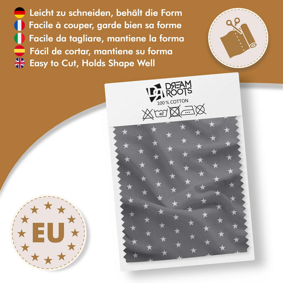 BAUMWOLLSTOFF Gray Stardust 160 cm breit, 145 g/m², dunkelgrau mit weißen Sternen, strapazierfähige Canvas-Qualität - Dunkelgrau, Textil (160/100cm) - Dreamroots