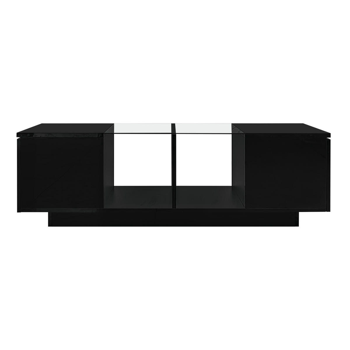 COUCHTISCH LED-Beleuchtung Hochglanz Schwarz Glas & MDF 120x50cm - Schwarz, Holz (129.49/59.51/14.99cm) - FLIEKS