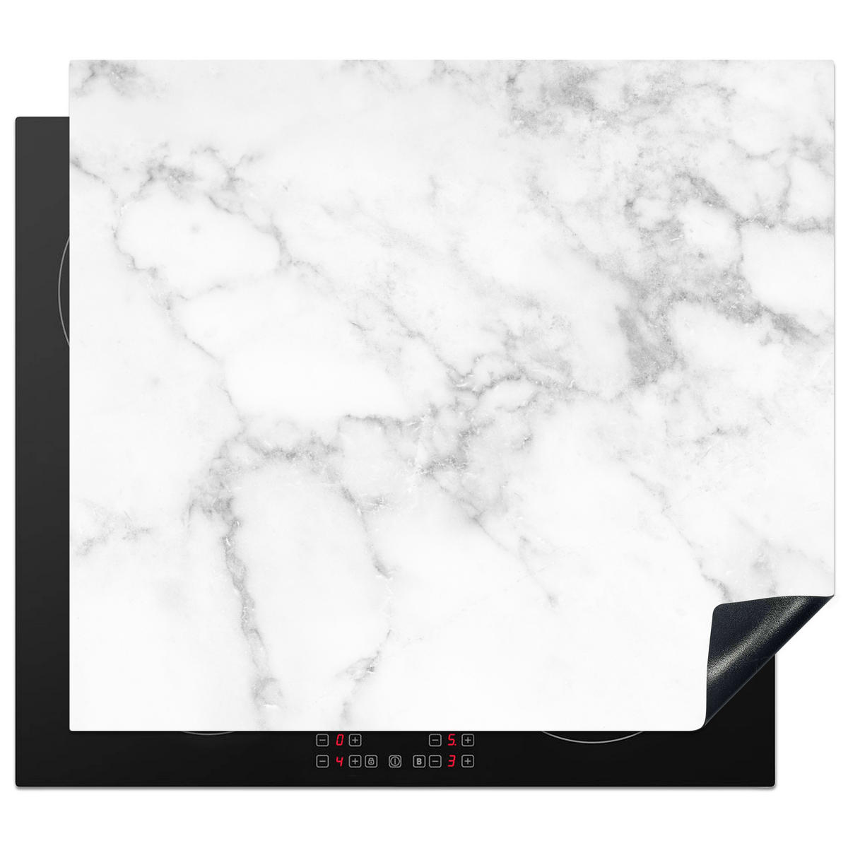 HERDABDECKPLATTE Marmor - Grau - Weiß - Strukturierter Marmor 59x51 cm - Weiß, Kunststoff (59/0.2/51cm) - MuchoWow
