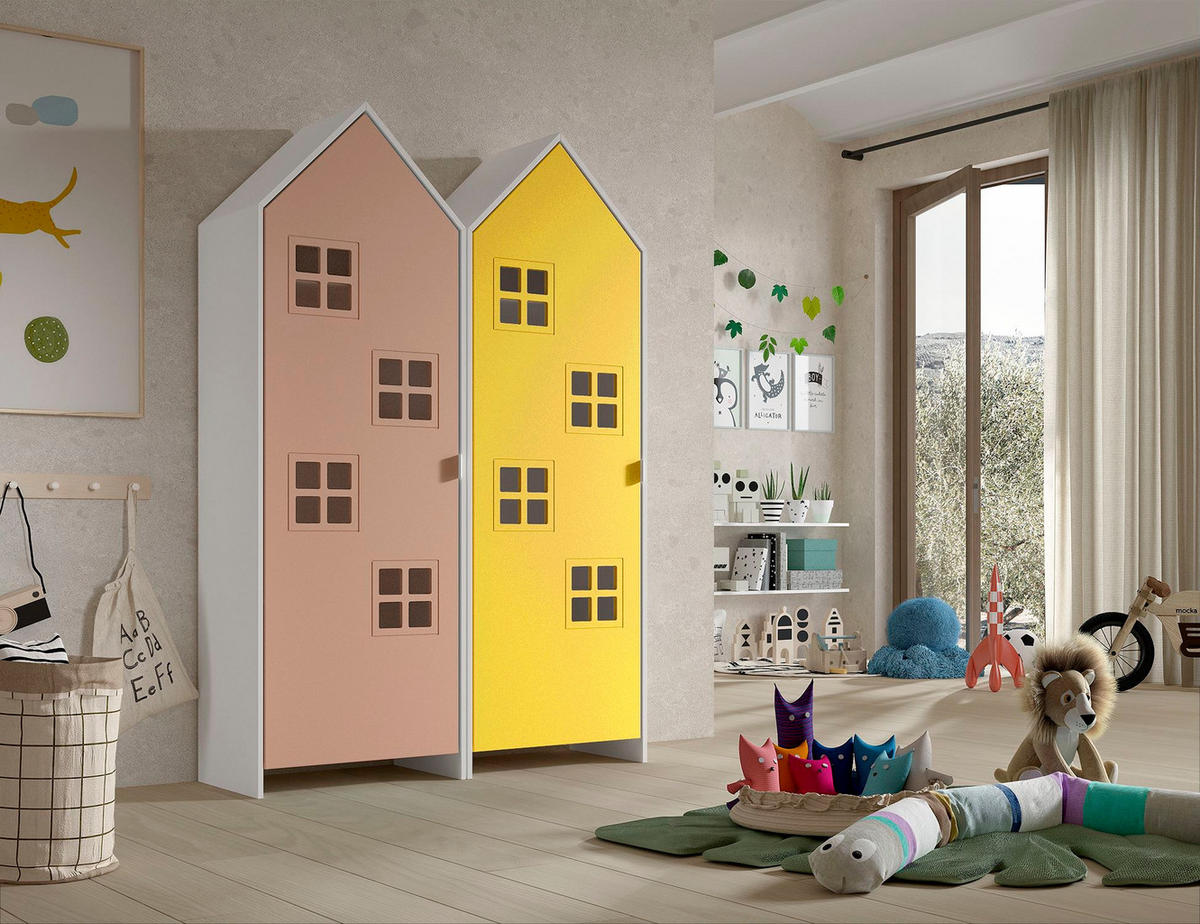 REGALSCHRANK Set Kania 115x37x171 MDF Weiß /Bunt - Pink/Gelb, Holzwerkstoff (115/171/37cm) - 58aufmkessel