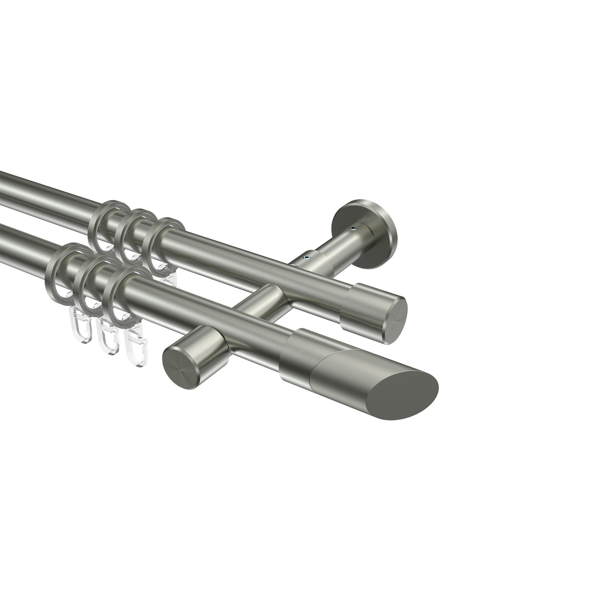 GARDINENSTANGEN-SET Prestige Verano 100 cm, 2-läufig, 20 mm Ø Edelstahl-Optik - Edelstahlfarben/Silberfarben, Metall (100cm) - INTERDECO