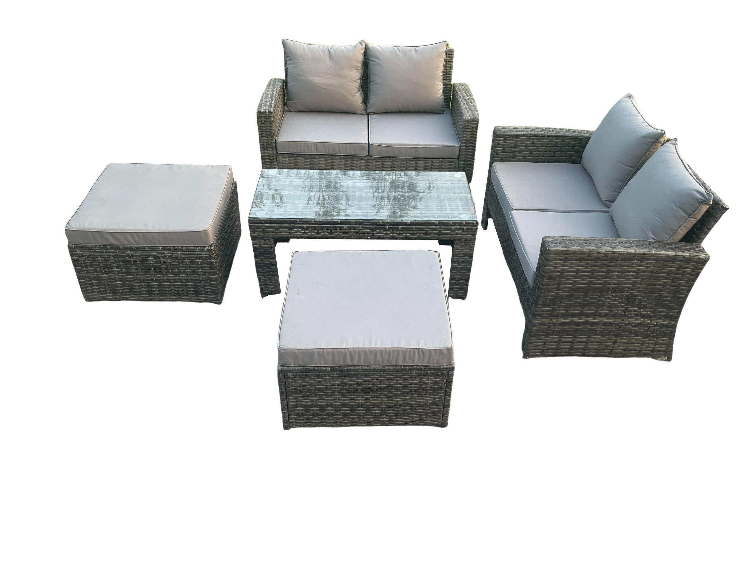 GARTENSOFA Hohe Rückenlehne Polyrattan Dunkelgrau 6-Sitzer - Dunkelgrau, Metall - Fimous