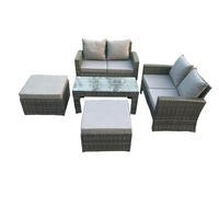 GARTENSOFA Hohe Rückenlehne Polyrattan Dunkelgrau 6-Sitzer - Dunkelgrau, Metall - Fimous