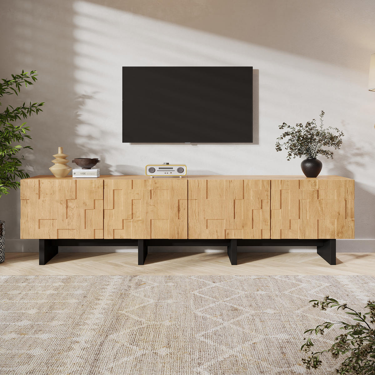 TV-SCHRANK 180x38.5x45cm Naturholz mit 4 Türen - Naturfarben, Holzwerkstoff (180/45/38.5cm) - FLIEKS