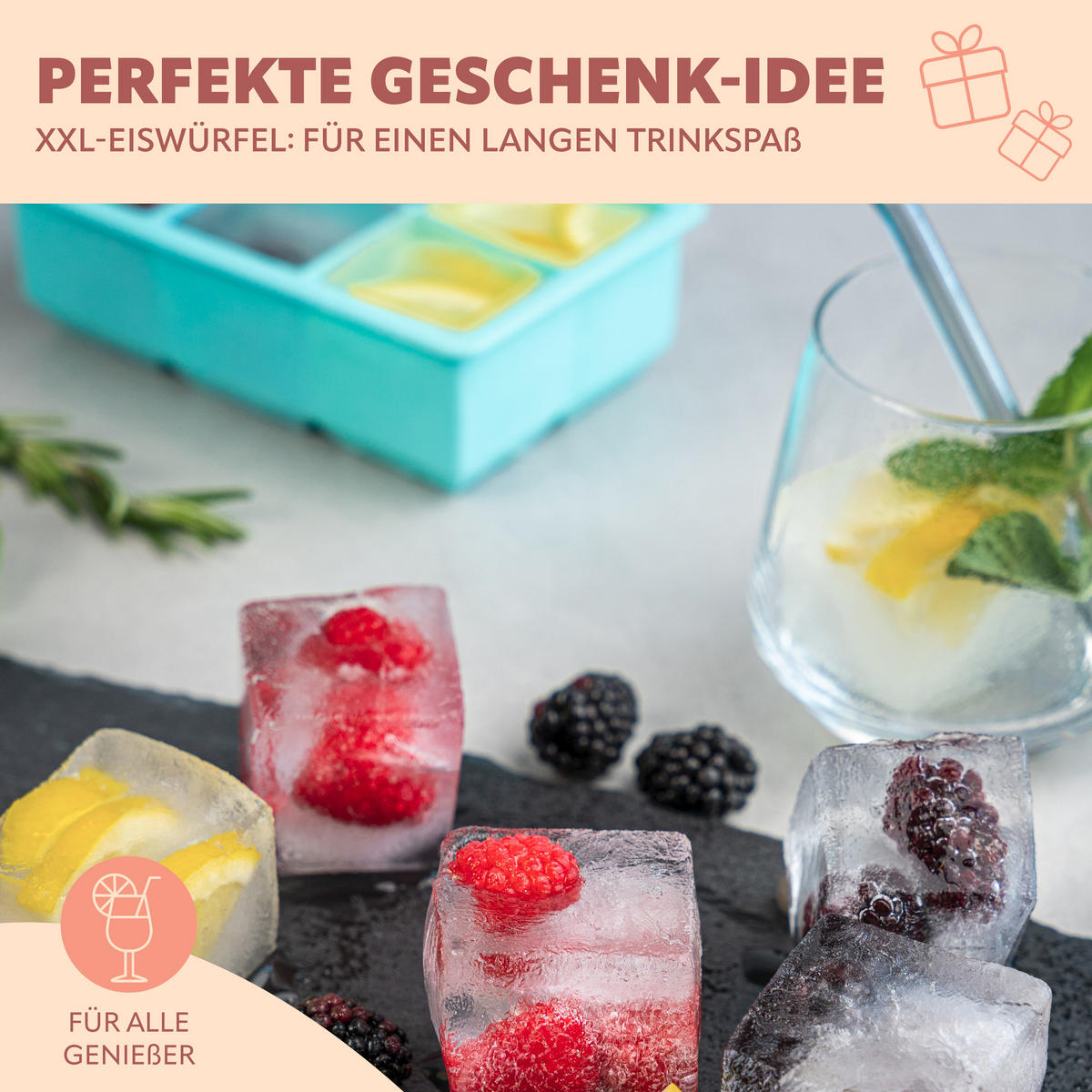 EISWÜRFELFORM 2er-Set - Türkis, Kunststoff (15/4.8/9.5cm) - bremermann