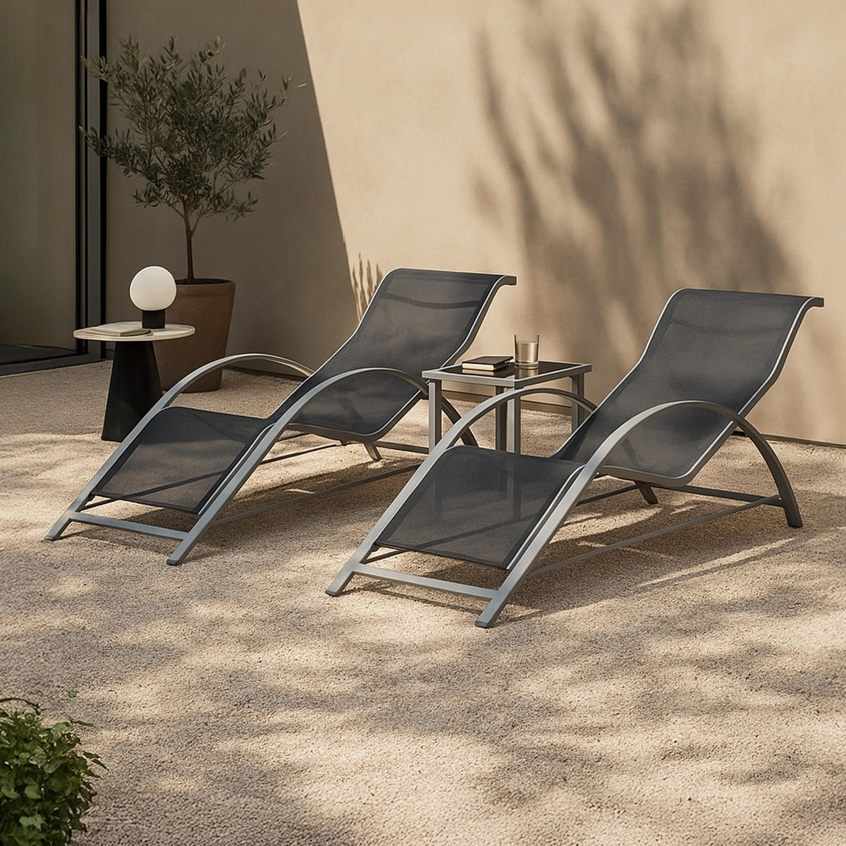 LOUNGE-SET 3 TLG. Binetto - Grau, Metall - [en.casa]