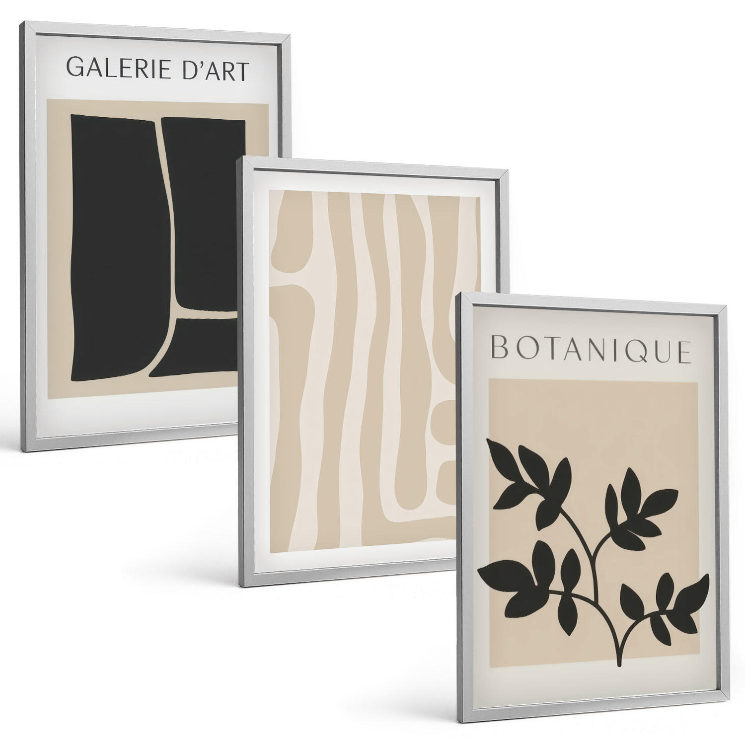 BILDER SET 3er Set - 40x60 cm Silberner Rahmen - Abstrakte Pflanzenformen - Silberfarben, Kunststoff (40/60cm) - TULUP