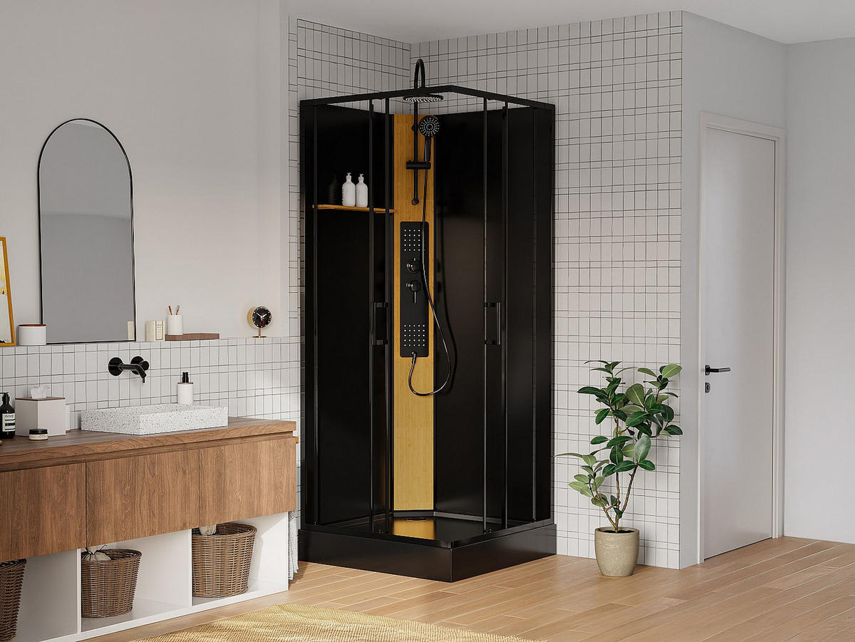 DUSCHKABINE - 90 cm x 90 cm - glas - schwarz Desulo - Schwarz, Glas (90/90/200cm) - Vente-Unique