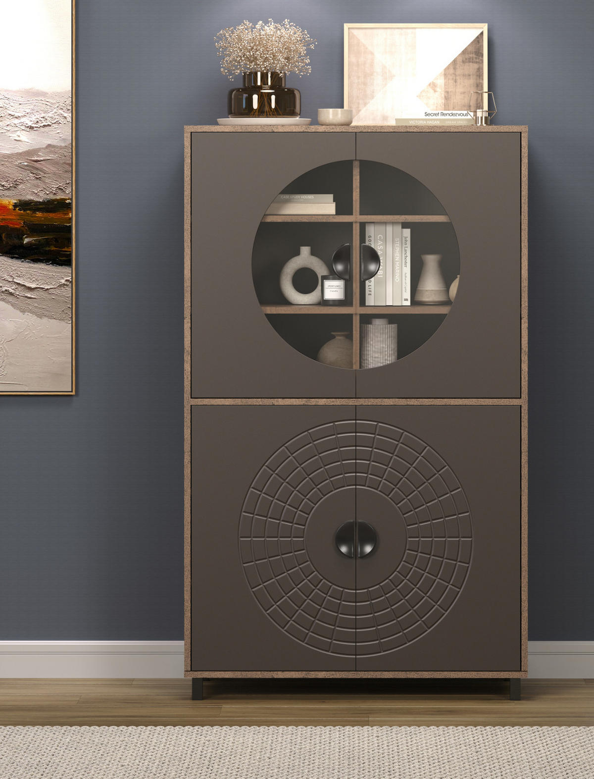VITRINE Bronze und Rostoptik 97 x 163 cm, Highboard mit Soft-Close - Rostfarben/Schwarz, Glas/Holzwerkstoff (97/163/42cm) - Top.Furn