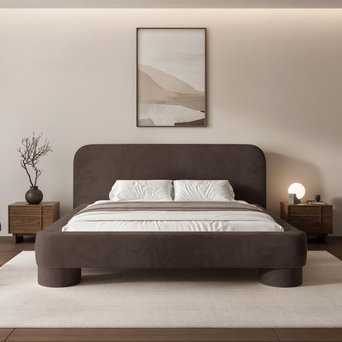 POLSTERBETT Frederico 140x200 cm Dunkelbraun Chenille – (Doppelbett mit Bettkasten, Lattenrost, rundes Kopfteil) - Dunkelbraun, Holz/Holzwerkstoff (140/200cm) - Ravio
