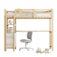 HOCHBETT 90/200 cm mit vertikaler Sicherheitsleiter und Schubladen mit Matratze - Naturfarben, Holzwerkstoff (90/200cm) - OKWISH