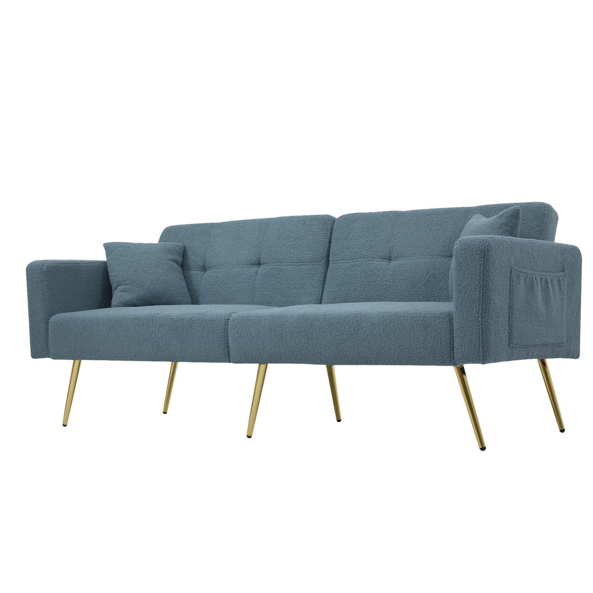 SCHLAFSOFA Lammwollstoff mit Bettfunktion und Seitentaschen Antikblau 175/64/72 cm - Blau, Textil (64/72/175cm) - Redom