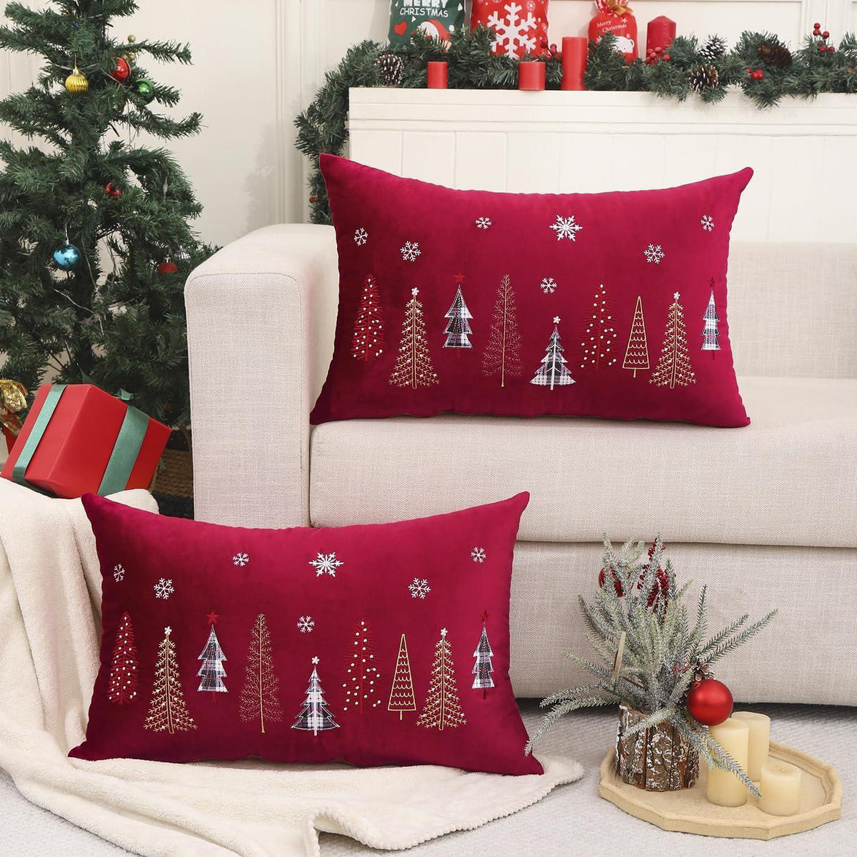 KISSENBEZUG 2-teiliges Set Weihnachten Rot 40 x 66 cm - Rot, Textil (40/66cm)