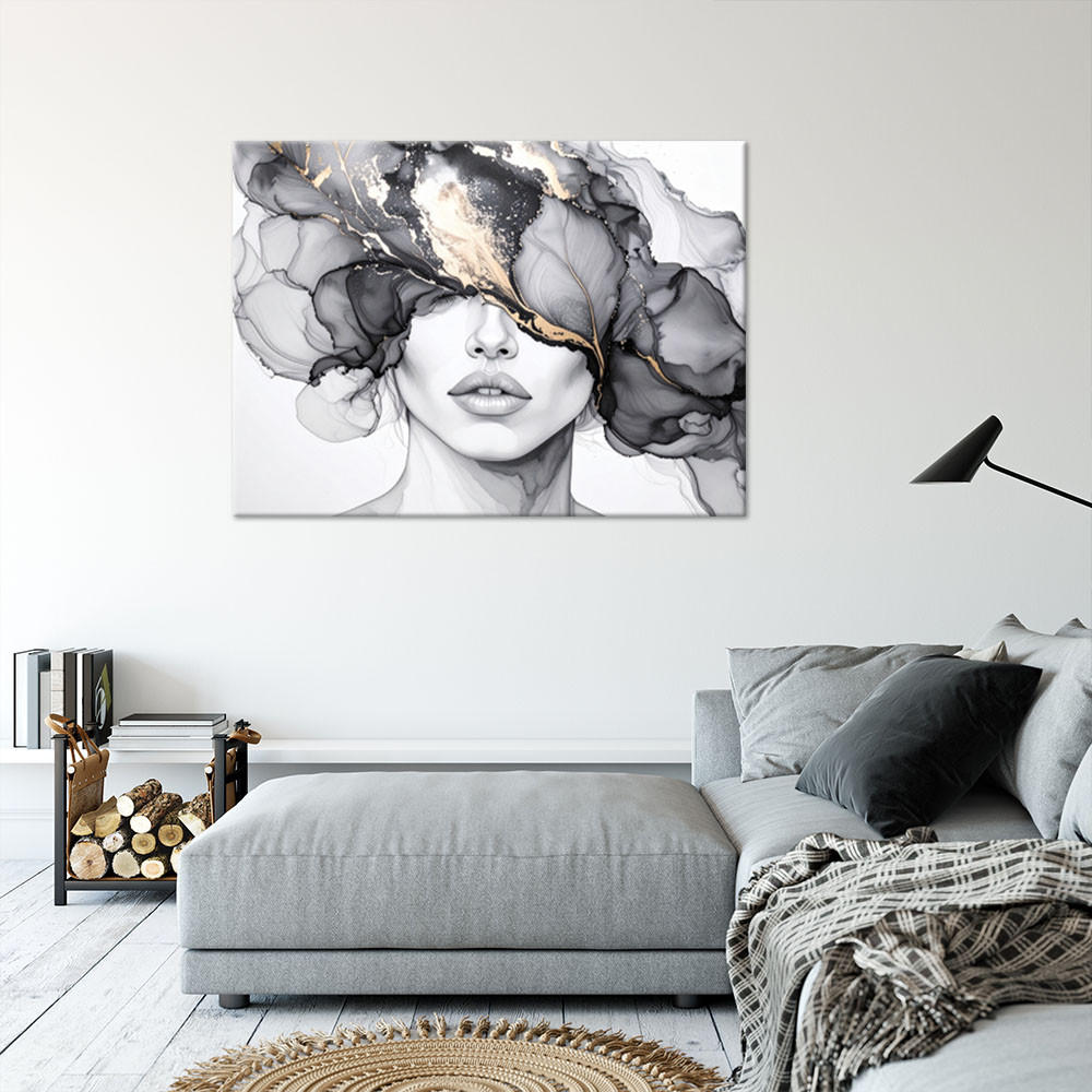 LEINWANDBILD Frau Abstraktion 90x60cm - Grau, Textil (90/60cm) - Feeby