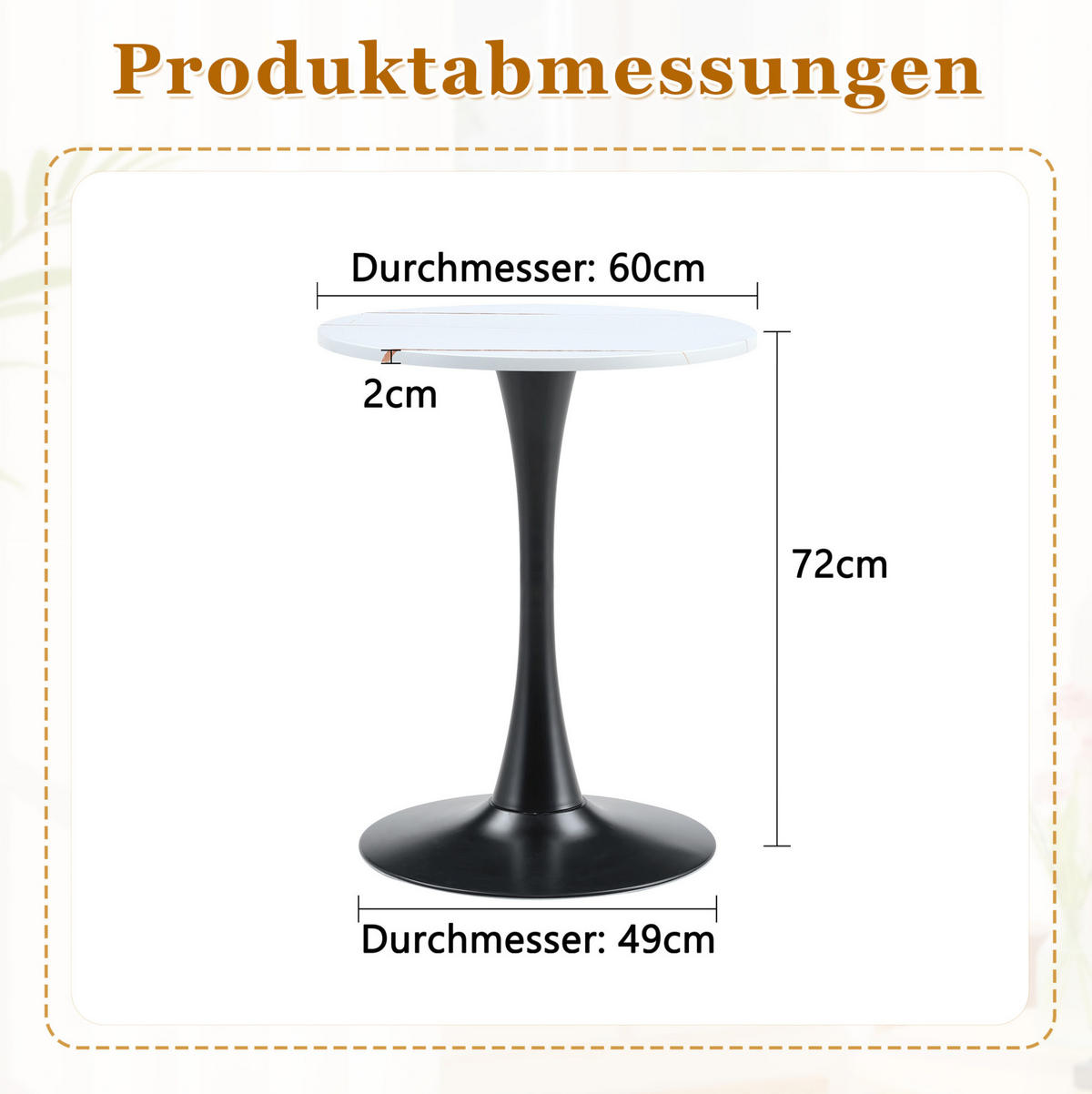 BEISTELLTISCH rund 60/60/72 cm Weiß Schwarz aus MDF Metall mit thermoformierter Tischplatte - Weiß, Holzwerkstoff (60/60/72cm) - OKWISH