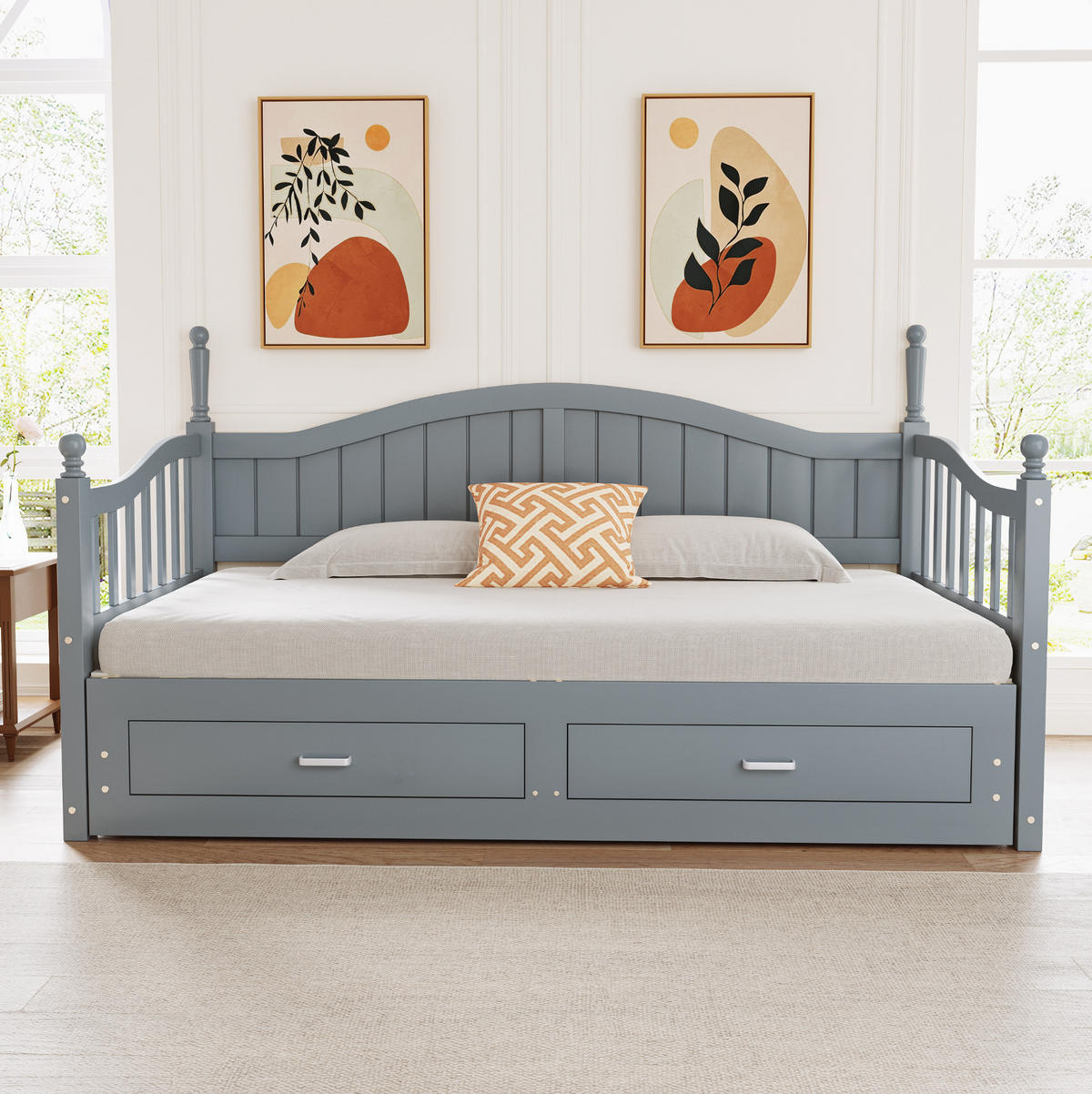 AUSZIEHBETT 90/180×190 cm aus Massivholz in Grau mit Schubladen - Grau, Holzwerkstoff (90/190cm) - Flora Grace