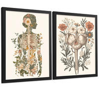 POSTER Set aus 2 Anatomie Mensch Drucke und Wandbilder mit Weiblicher Silhouette und Fortpflanzungssystem Botanischer Stil Größe Schwarzer Rahmen A3 - Schwarz, Papier (29.7/42/3cm) - Nacnic