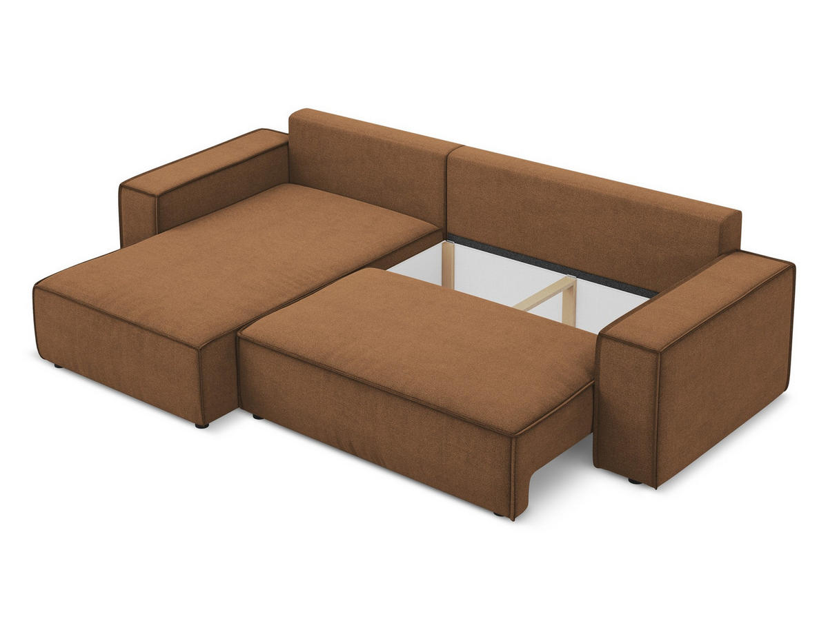 ECKSOFA mit Schlaffunktion Strukturstoff Stoff Orange - Terra cotta/Schwarz, Kunststoff/Textil (185/290cm) - Makamii