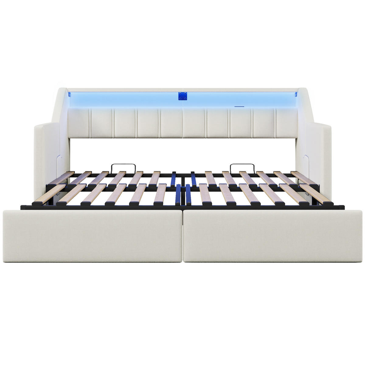 TAGEBETT 90x200cm Beige USB-C LED-Leiste 2 Schubladen Ausziehbett - Beige, Holz (90/200cm) - FLIEKS