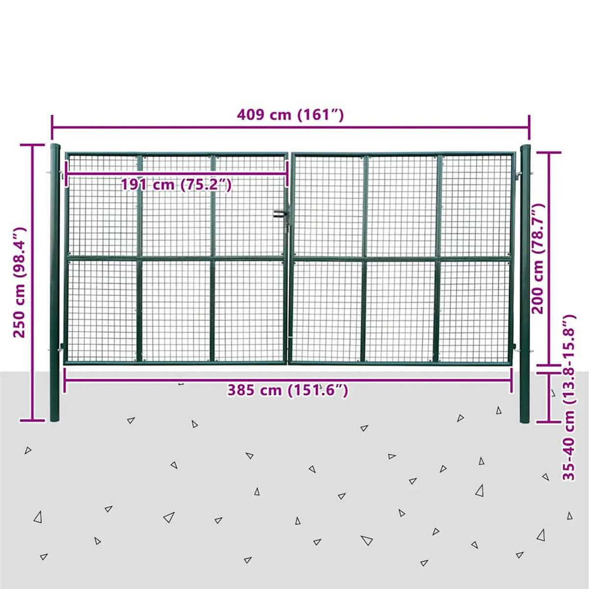 MASCHEN-GARTENTOR 400/200 Cm - Grün, Metall (250cm) - vidaXL