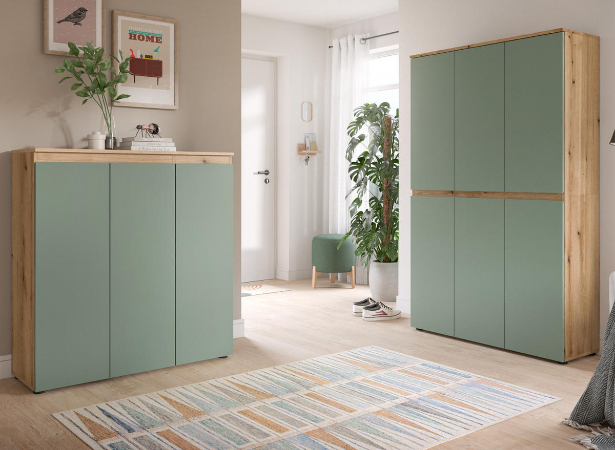 MEHRZWECKSCHRANK grün, Evoke Eiche 105 x 175 cm, Stauraumschrank 6-türig mit 18 Fächern - Eichefarben/Schwarz, Holzwerkstoff/Kunststoff (105/175/37cm) - Inn.Furn