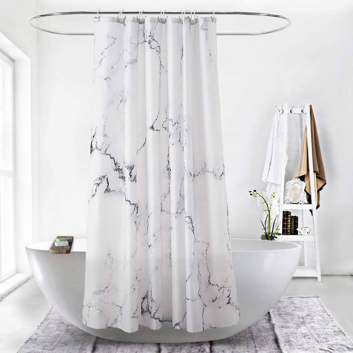 DUSCHVORHANG Marmor bedruckt Polyester schimmelresistent wasserdicht - Weiß, Textil (200/180cm) - MCBOSON