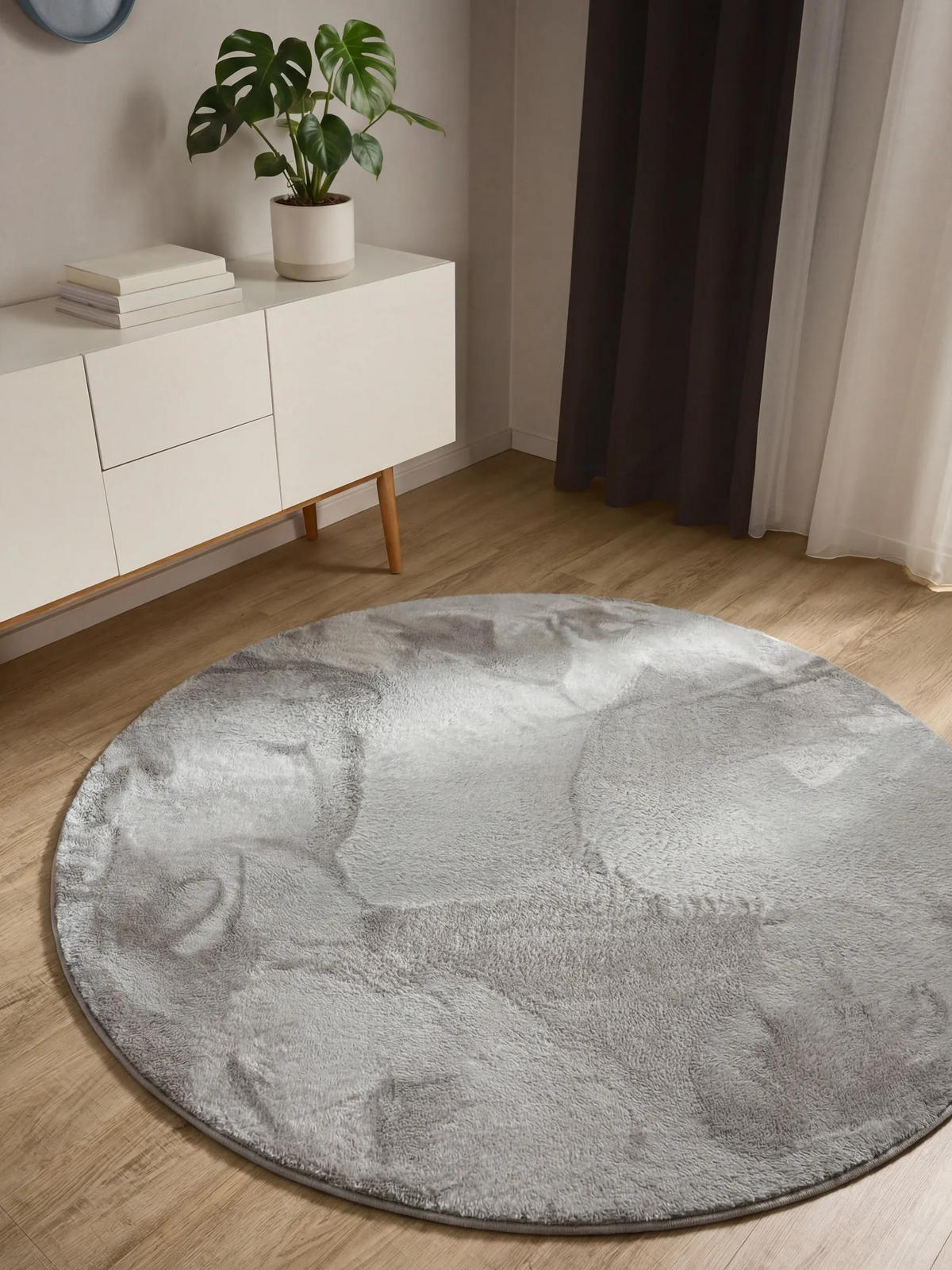 KUNSTFELLTEPPICH Furry Hellgrau ø 160 cm rund - Hellgrau, Kunststoff/Textil (160/160cm) - benuta