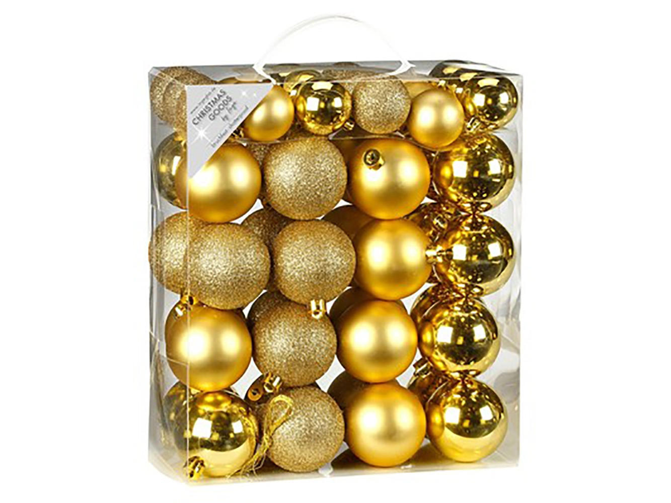 LAALU CHRISTBAUMKUGEL-SET 44 Stück Ornamenten: runde Goldmischung 4 und 6 cm - Goldfarben, Kunststoff (0.01/1/0.01cm) - LAALU