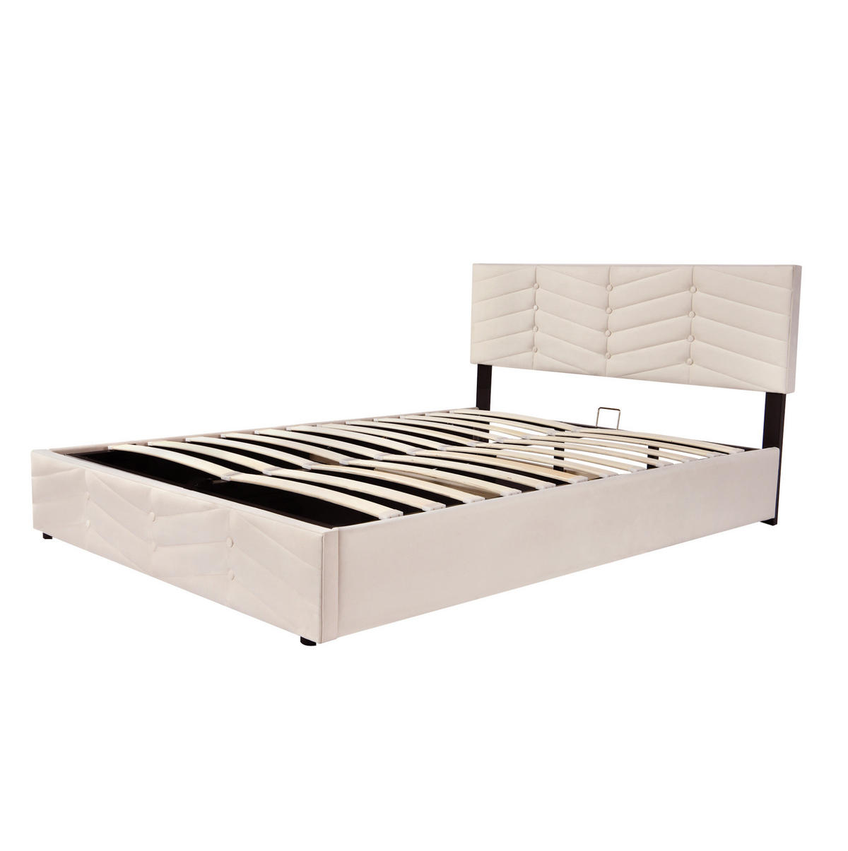 POLSTERBETT 140/200 cm beige mit höhenverstellbarem Kopfteil und Lattenrost - Beige, Textil (140/200cm) - OKWISH