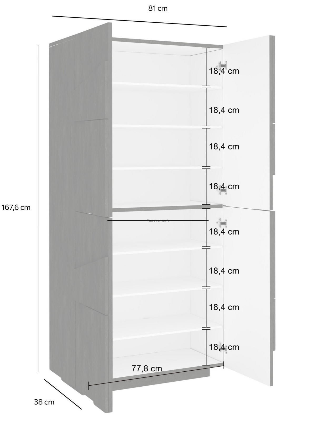 SCHUHSCHRANK Zement 38/81/167 cm - Grau, Holzwerkstoff (81/168/38cm) - DMORA