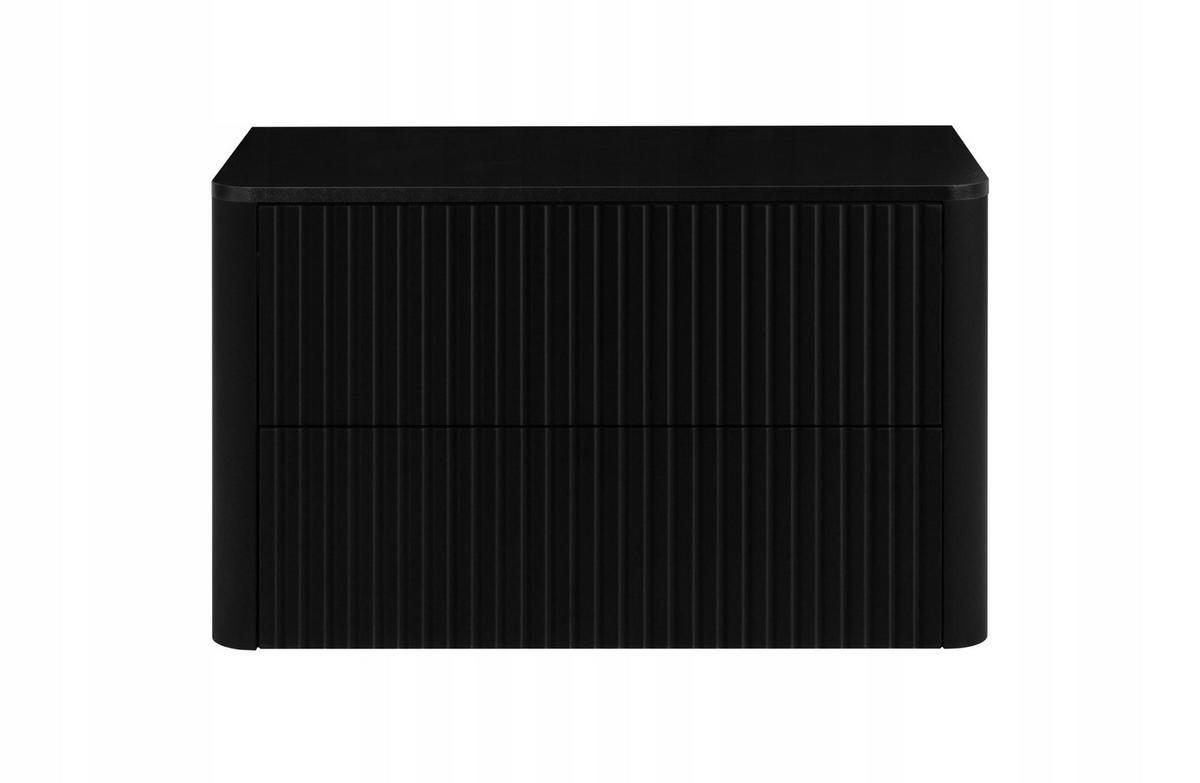 WASCHBECKENUNTERSCHRANK LINEA hängend geriffelt Schwarz matt mit Waschtischplatte 80/48/44 cm - Schwarz, Holzwerkstoff (80/48.4/43.7cm) - Rodan