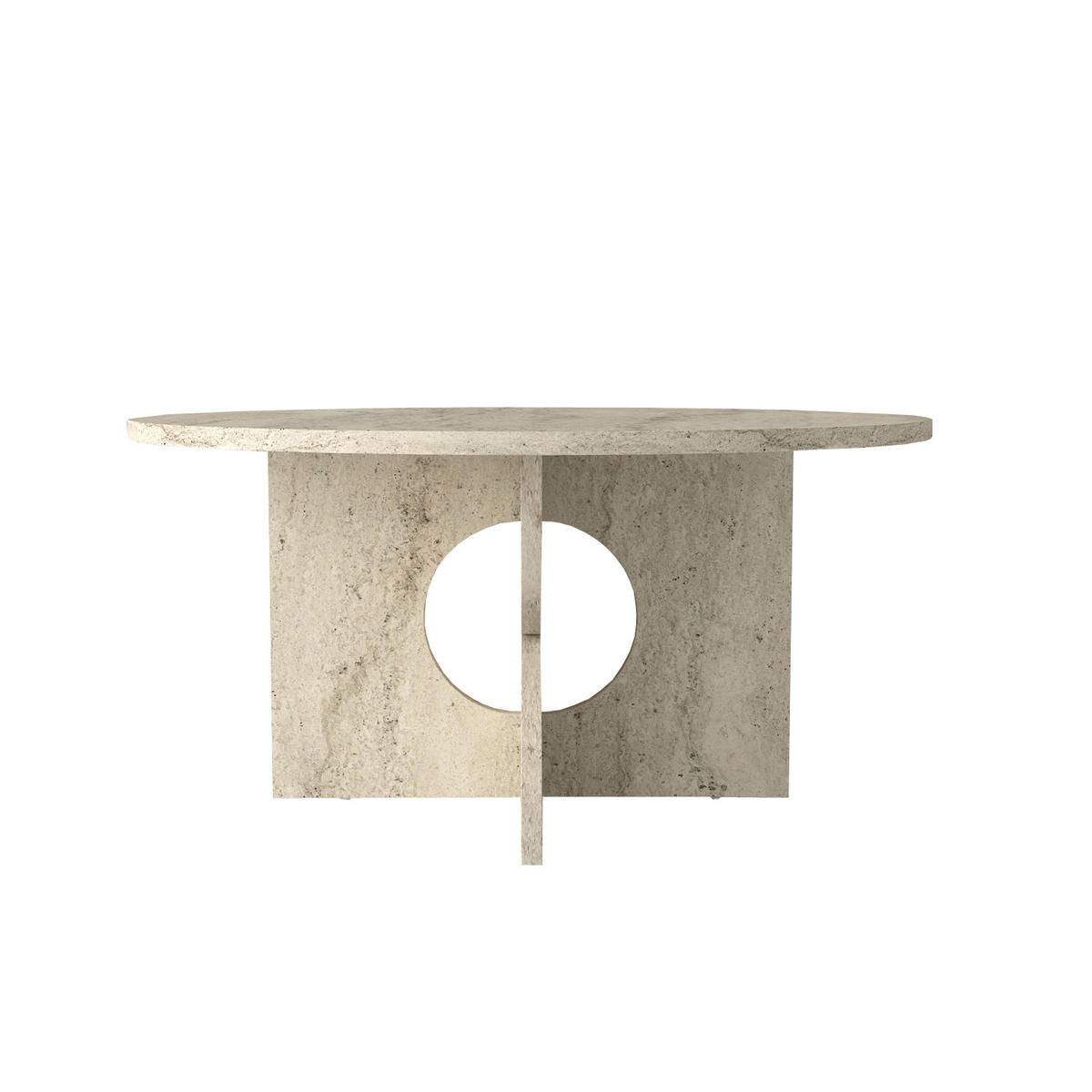 MOEBEL17 Couchtisch Rund Ø 75 cm Travertin Optik Beige – Moderner Wohnzimmertisch Steinoptik – Stabiler Design Sofatisch – Minimalistischer Wohnzimmer - Beige, Holzwerkstoff (75/75/37cm) - moebel17