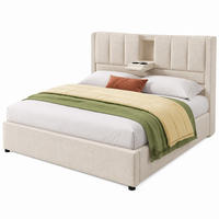 POLSTERBETT mit Stauraum und Ladestation 160x200 cm Leinen Beige mit Matratze - Beige, Metall (160/200cm) - Beauniv
