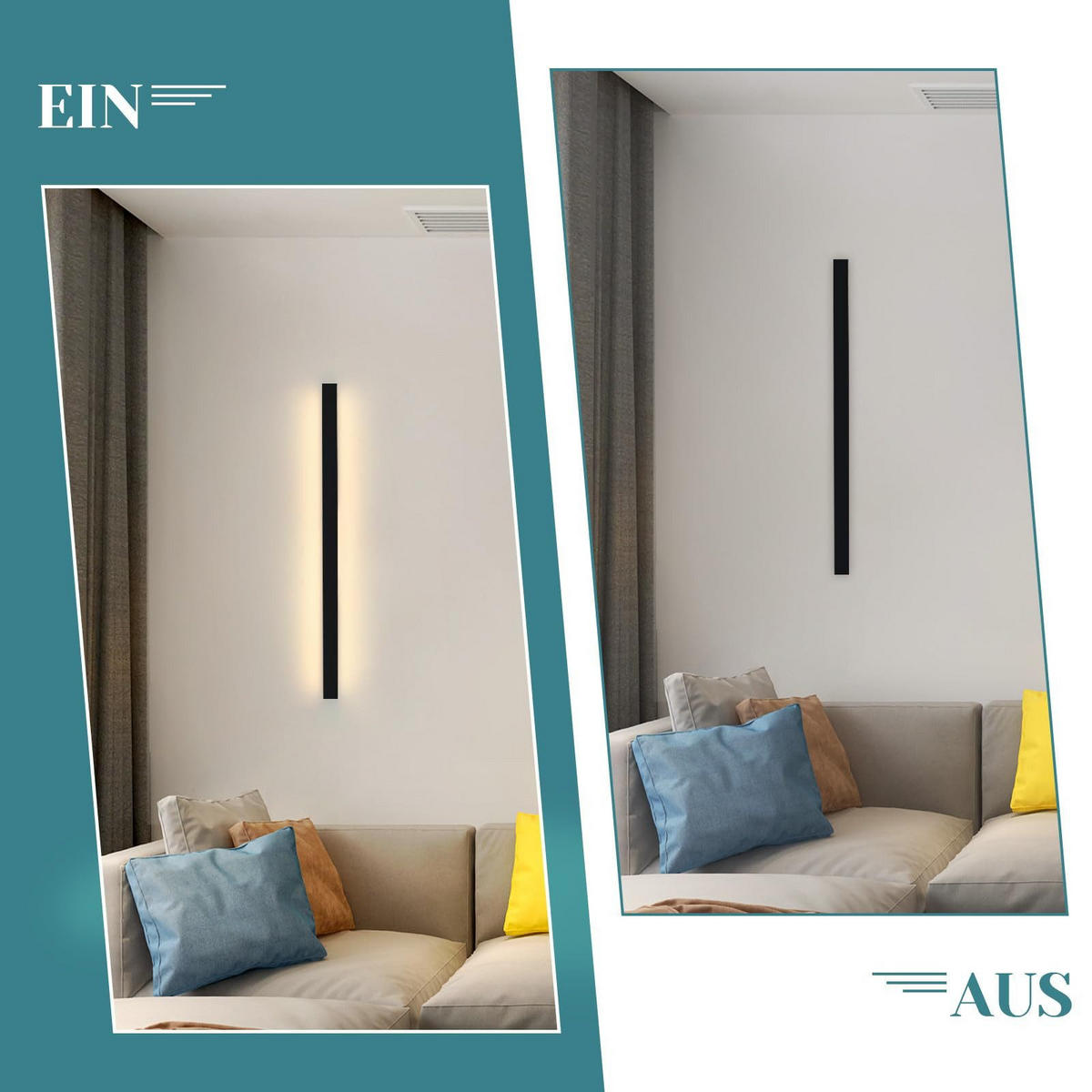 LED - WANDLEUCHTE Gischturion 3.8/60.0/2.5 cm - Schwarz, Metall (3.8/60/2.5cm) - ZMH