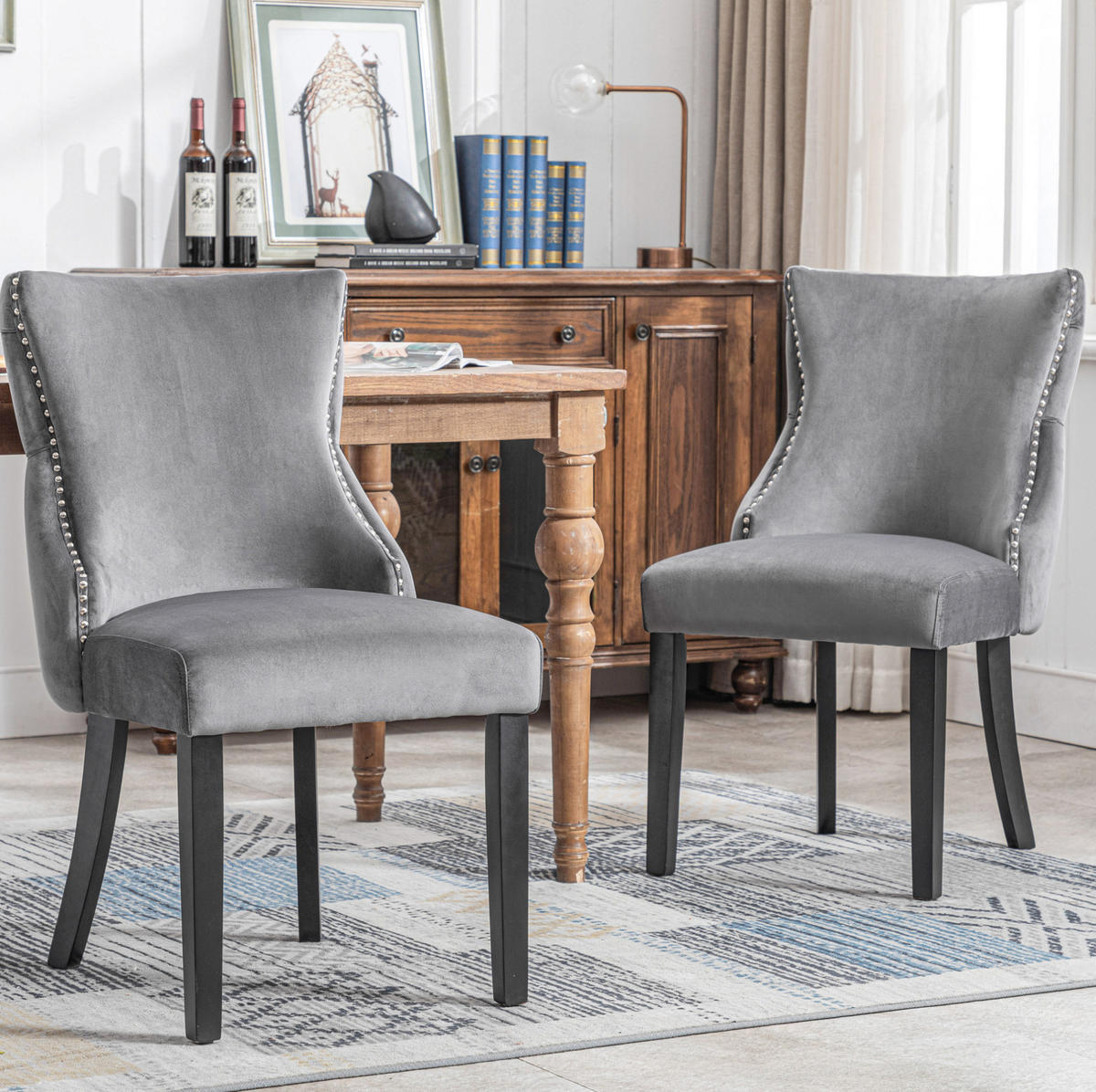STUHL mit Knopfsteppung Sitzbreite ca. 50 cm Samt Grey - Grau, Metall (50/91/52cm) - Meubliv