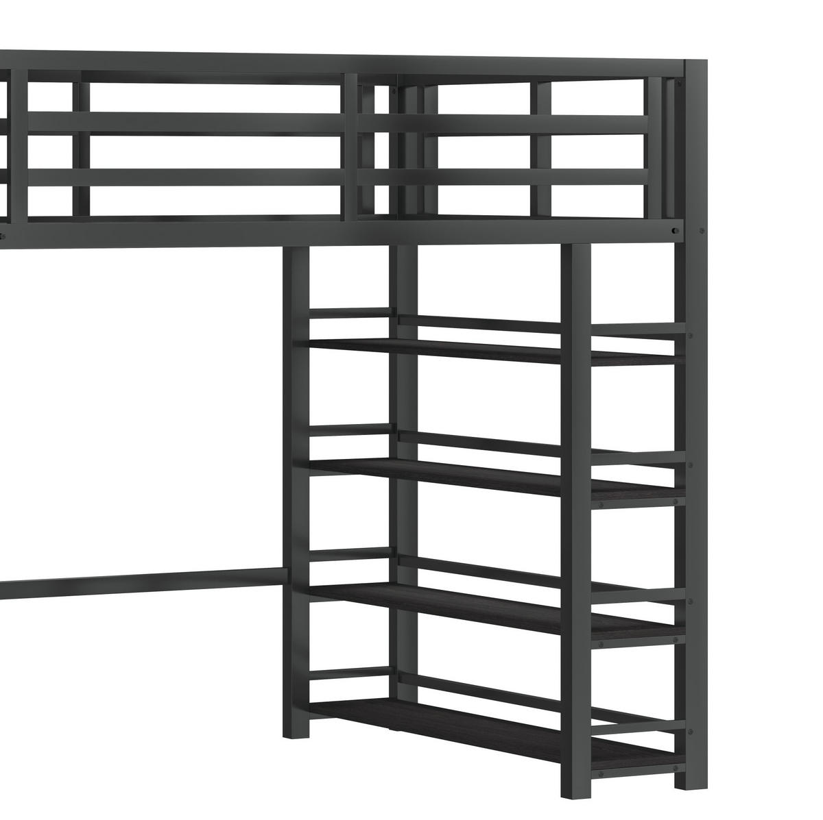 HOCHBETT 140/200 cm aus Metall und MDF mit Kleiderschrank, Stauraumtreppe und LED-Beleuchtung Schwarz - Schwarz, Holzwerkstoff (140/200cm) - Modenvie