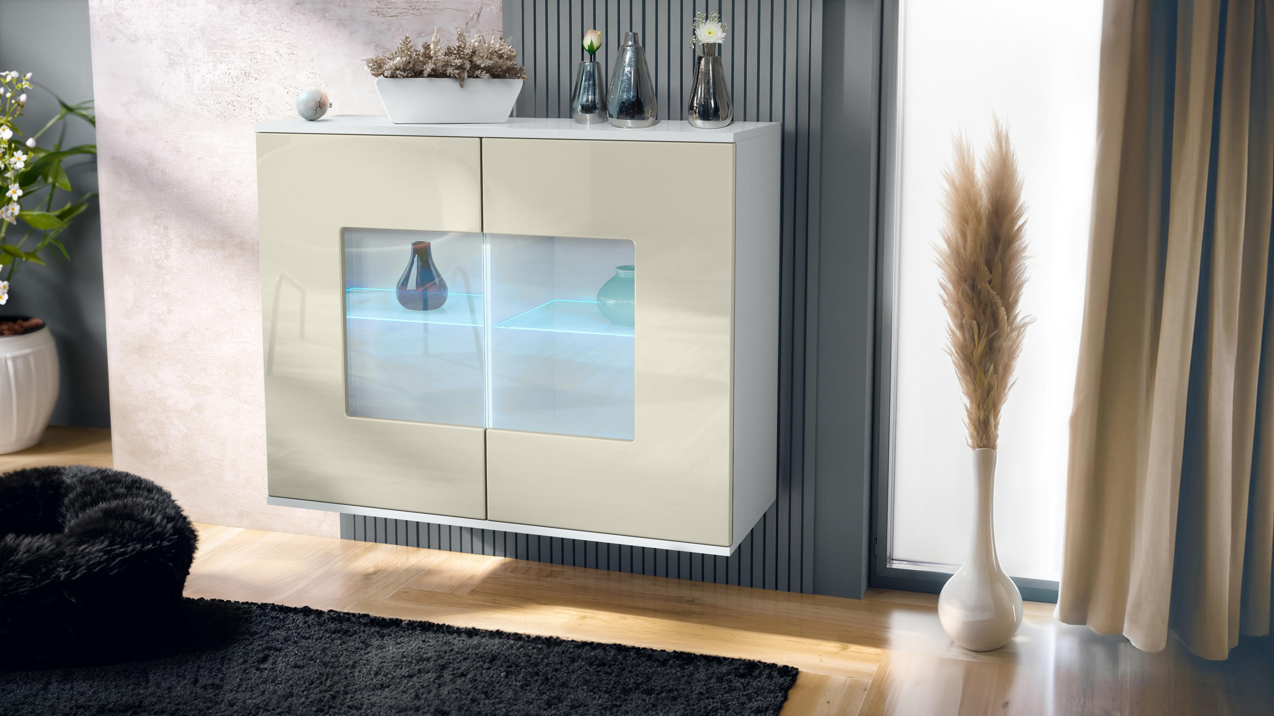 KOMMODE Grömitz Creme Hochglanz - Creme, Holzwerkstoff (92.5/73.5/35cm) - Vladon