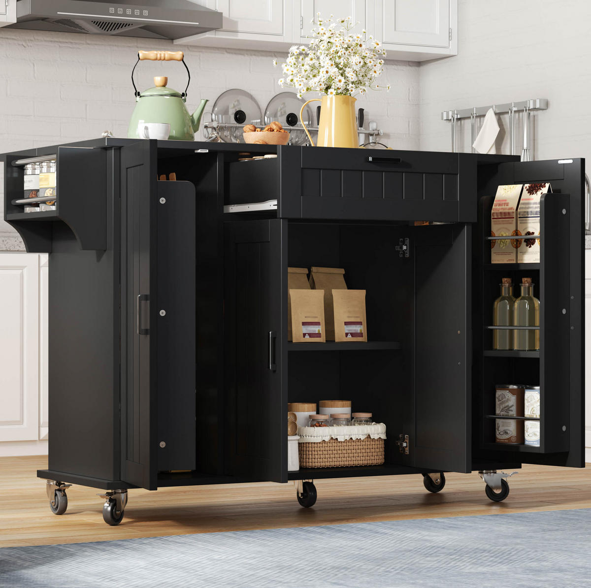 KÜCHENINSEL 120/45(70)/95 cm aus MDF mit klappbarer Arbeitsplatte Schwarz - Schwarz, Holzwerkstoff (120/95/70cm) - Modenvie