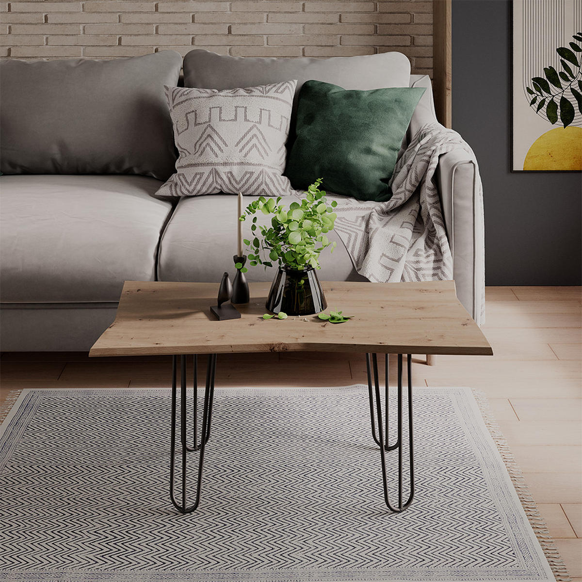 COUCHTISCH Yan Artisan 90 x 50 cm - Hellgrau, Holzwerkstoff (50/90/40cm) - Vicco