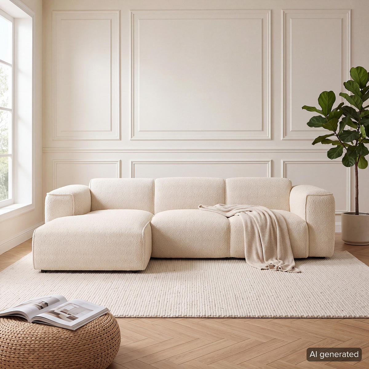 3-SITZER ECKSOFA mit Longchair - Beige/Schwarz, Kunststoff/Textil (251/173cm) - home24